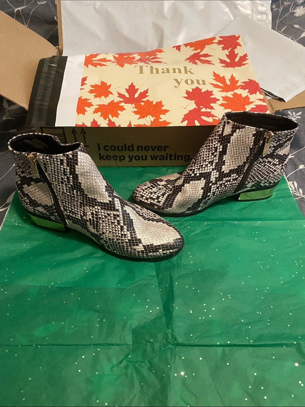 Snake Print Ankle Boots - Black & White